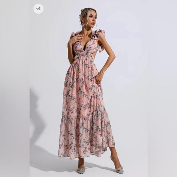 Pink Floral Backless Maxi Dress - Picture 4 of 8